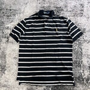 Polo Ralph Lauren Men's Short Sleeve Striped Polo Shirt Size Medium, White & Blk